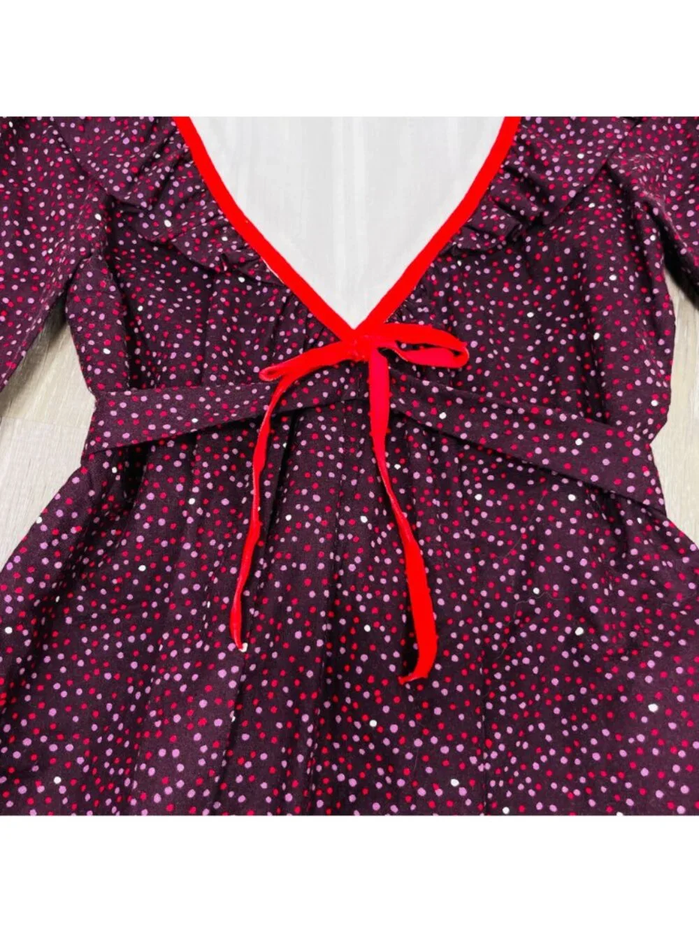 Vintage 70s 80s Girls Polka Dot Cottagecore Long Sleeve Prairie Dress 6 - 7